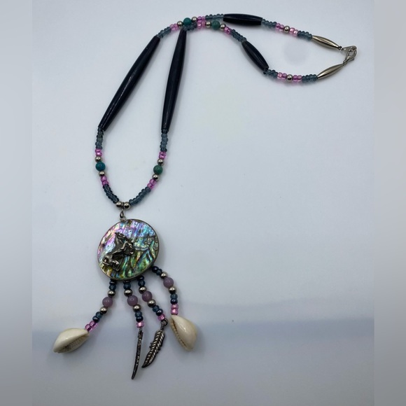 Native American Abalone Shell Horse Necklace made by “Eagle Man” Gorgeous - Picture 1 of 9
